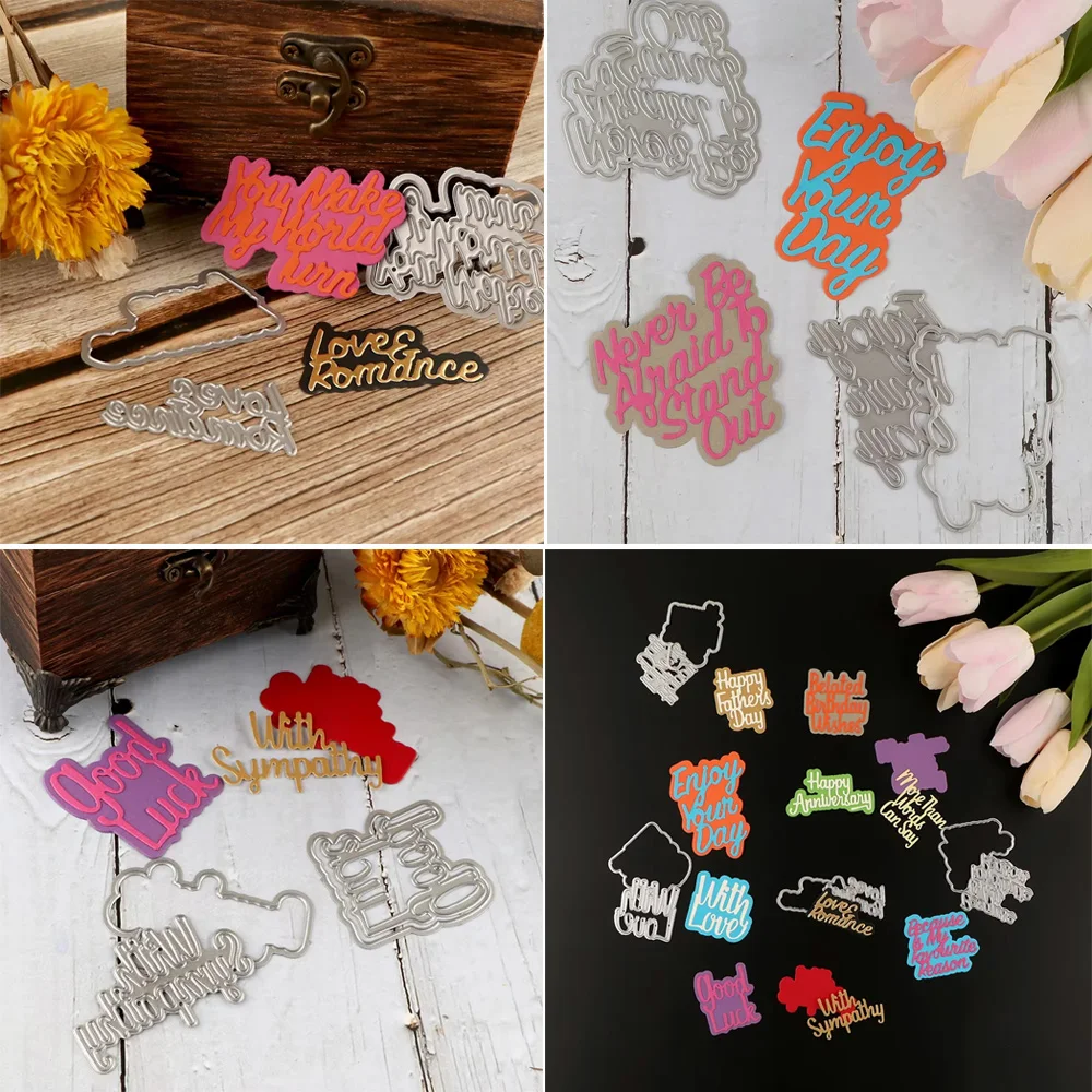Hochzeit Geburtstag Wünsche Metall Stanzformen Sentiments Wünsche Wörter gestanzt für DIY Scrapbooking Papier Handwerk Karten machen Neu