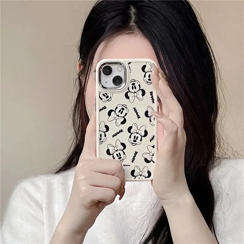 Disney Mickey Minnie Mouse Full Screen Phone Case For iPhone 15 14 13 12 16 Pro Max 7 8 Plus XR XS MAX Y2K Anti Fall Cute Cover