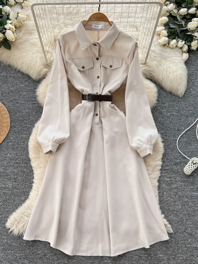 Herbst Faion Lässige leichte Maturi Wind Dr Damen High-End-Gefühl Gürtel Taille Abnehmen Lange IRT Dr