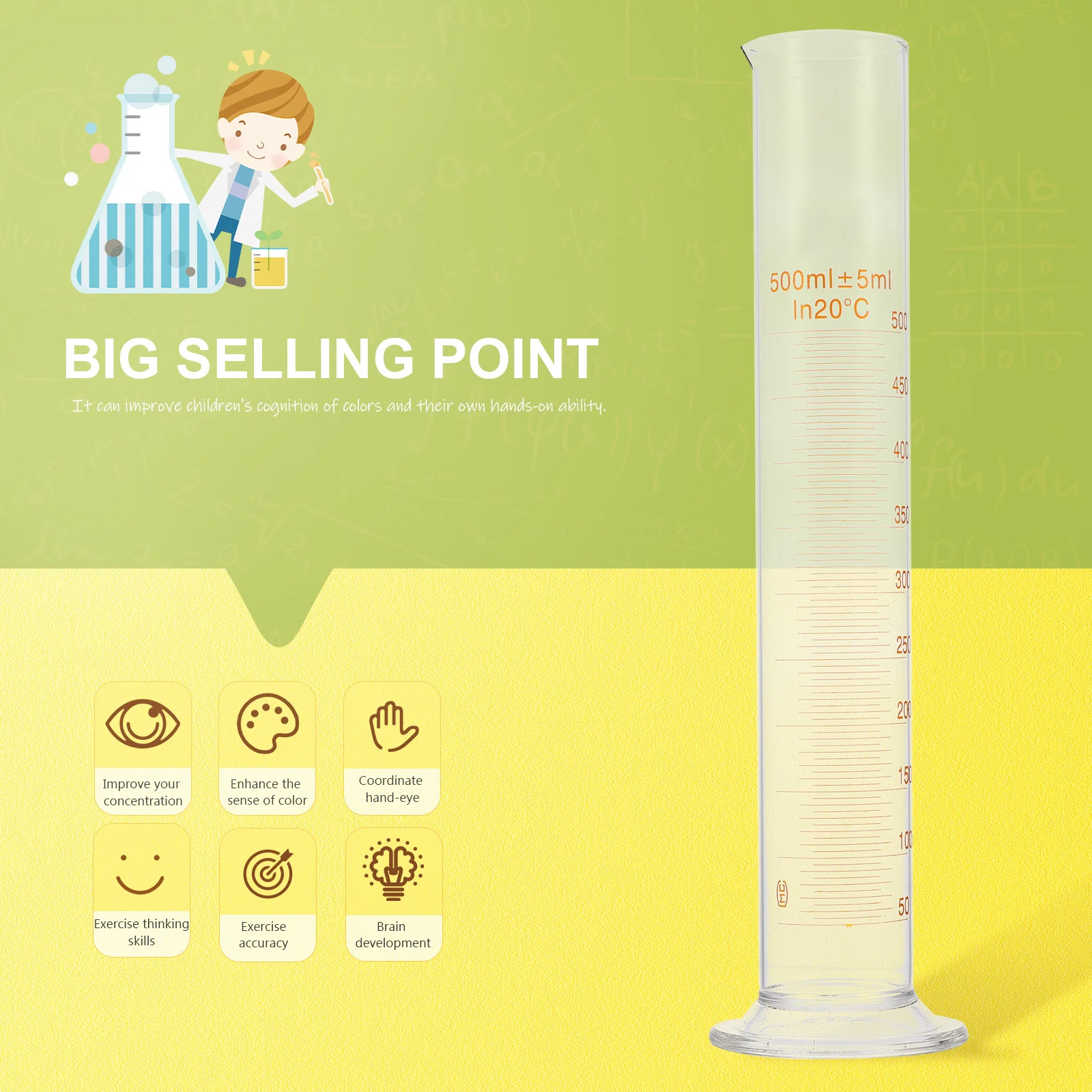 أسطوانة قياس متدرجة 500 مل مستلزمات مختبر زجاجي احترافي لمدارس البحوث خلط دقيق للمطبخ المنزلي