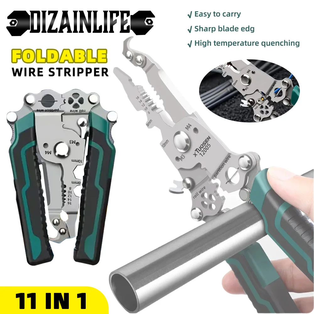 Foldable Wire Stripper Electricians Maintenance Anti-Slip Stripper Cable Multitool Wire Stripper Piler Wire Cutter Crimping Tool