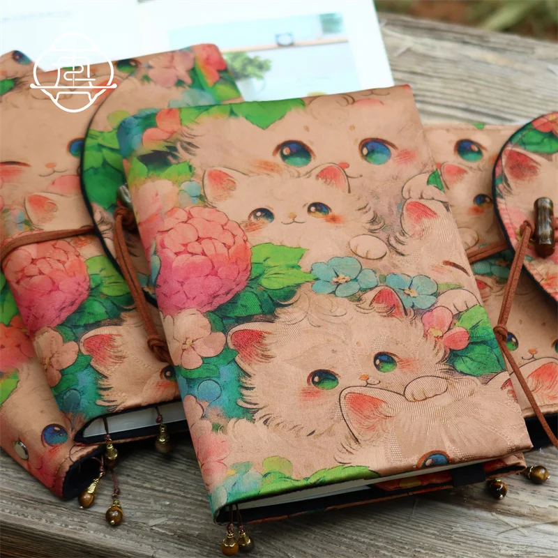 Hydrangea Cat. Intangible Cultural Heritage Craft Silk Handmade Notebook Handmade Cloth Book Cover A5 A6