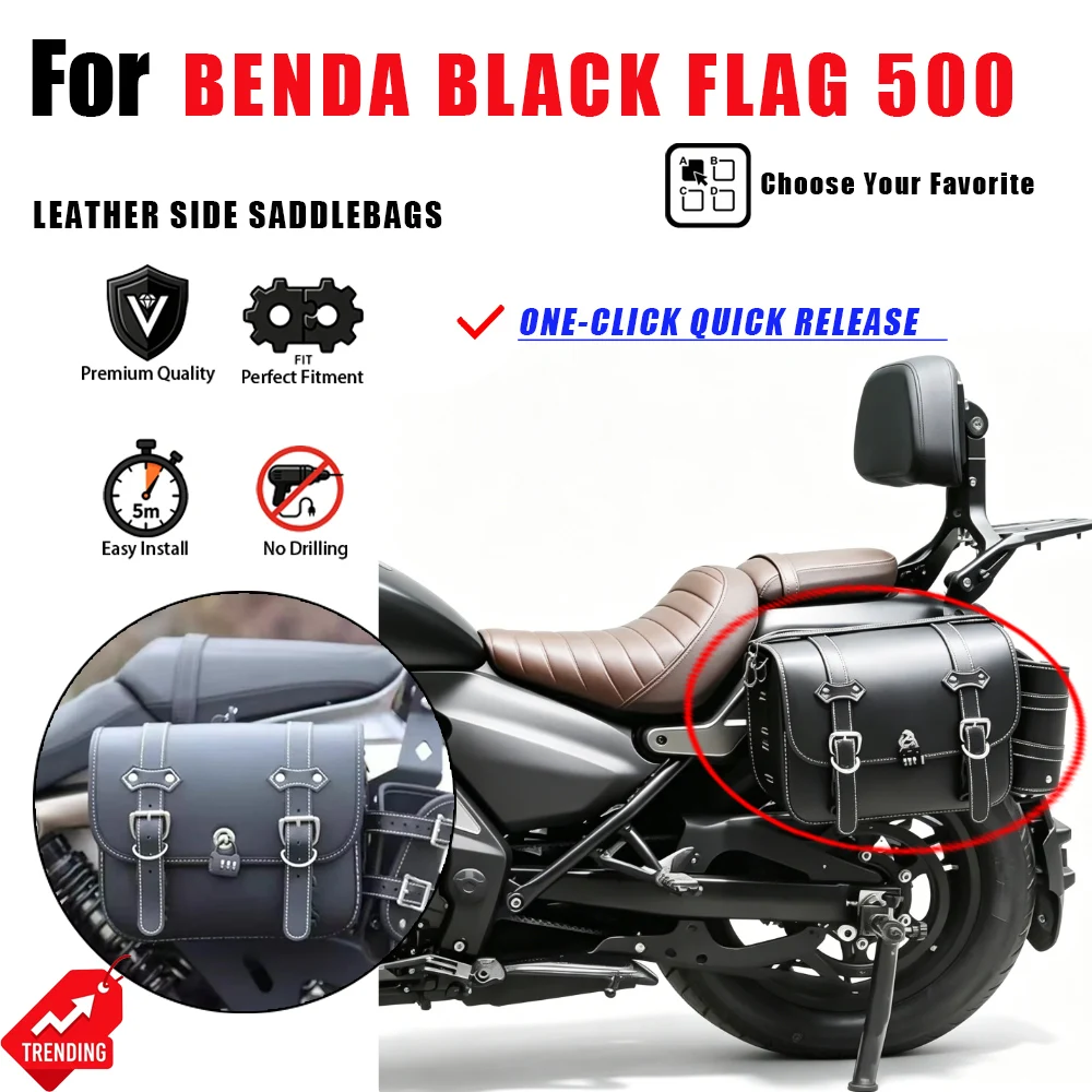 For Benda Black Flag 500 Leather Side Saddlebags Quick Release Waterproof Luggage Bag Accesorios Moto Maletas Alforjas Parts