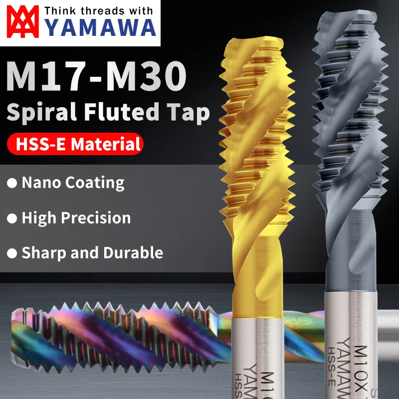 

EIMOGE TAP YAMAWA HSS-E TC50/TIN/TICN coating Spiral Fluted Tap M17 M18 M20 M22 M24 M26 M27 M30 Screw Thread Taps 1PCS