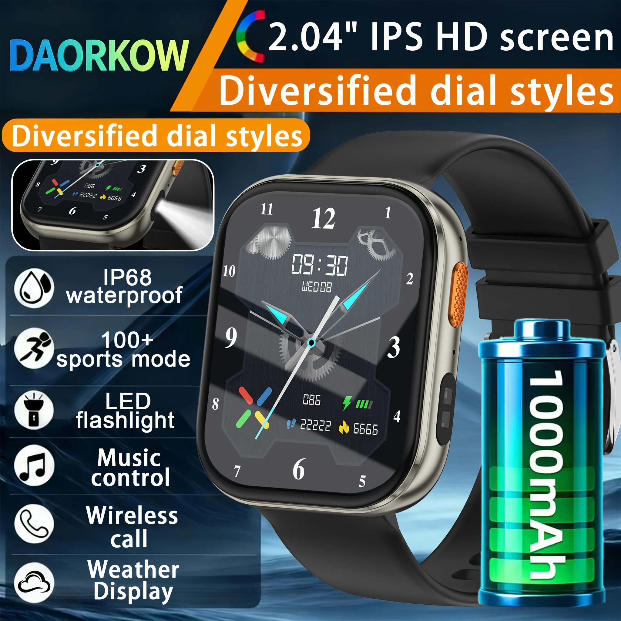 2026 2.04-inch Ultra Smart Watch 1000mAh High Capacity Batte