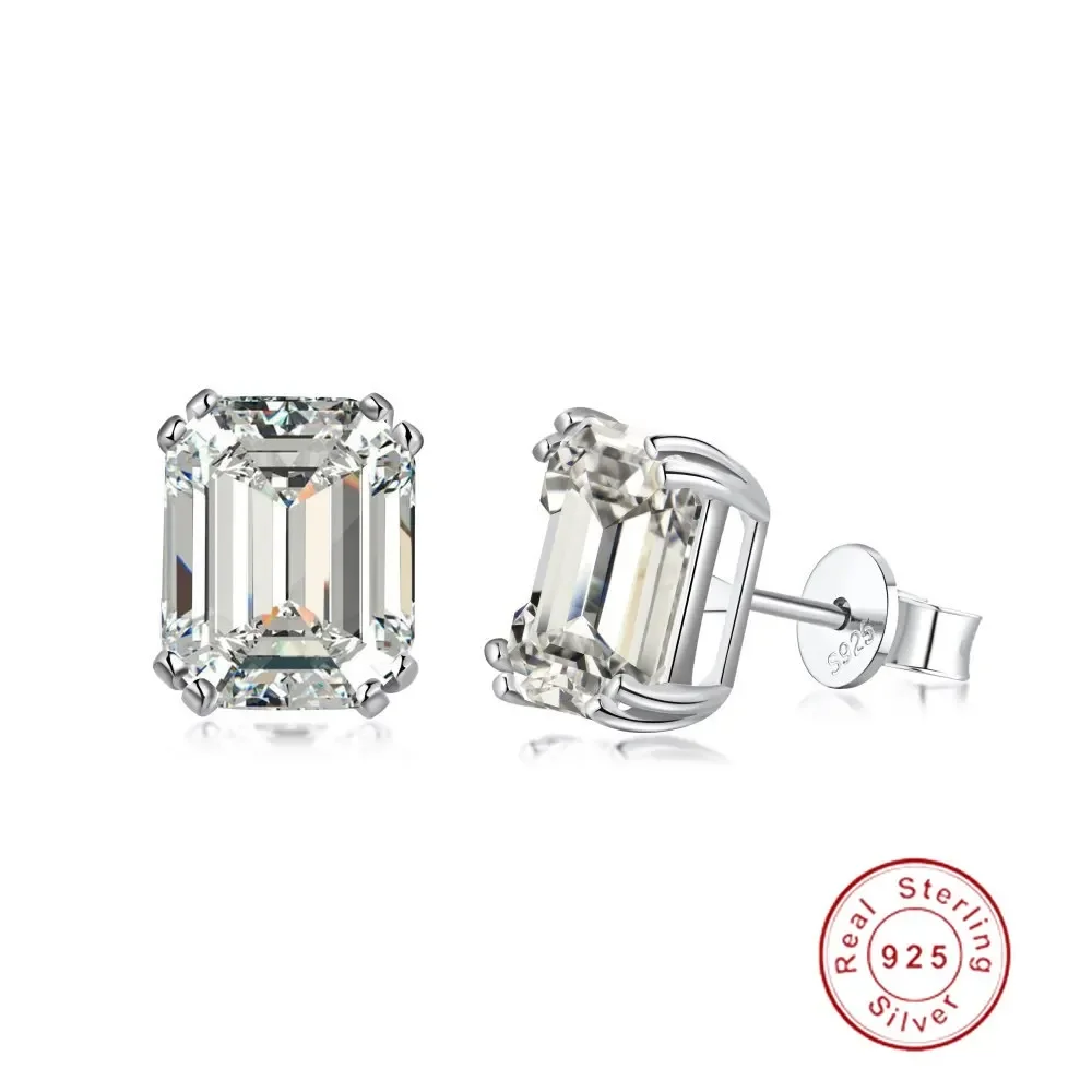 

100% 925 Sterling Silver Emerald Cut 4CT High Carbon Moissanite Ear Stud Earrings Wedding Party Jewelry Drop Shipping