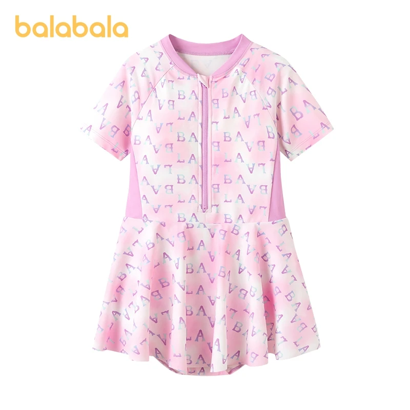 Balabala Swimwear Girls 2024 Summer New Swimwear Older Children Sun Protection One-Piece Swimsuit with Letter Print Playful Cute