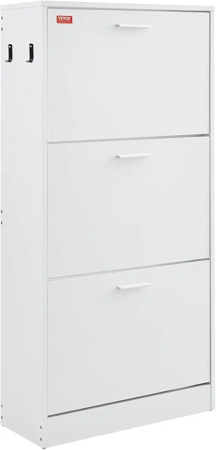 

Shoe Cabinet with 3 Flip Drawers, Free Standing Shoe Storage Organizer with Side Hooks for Heels,Shoe Storage Cabinet for Entryw