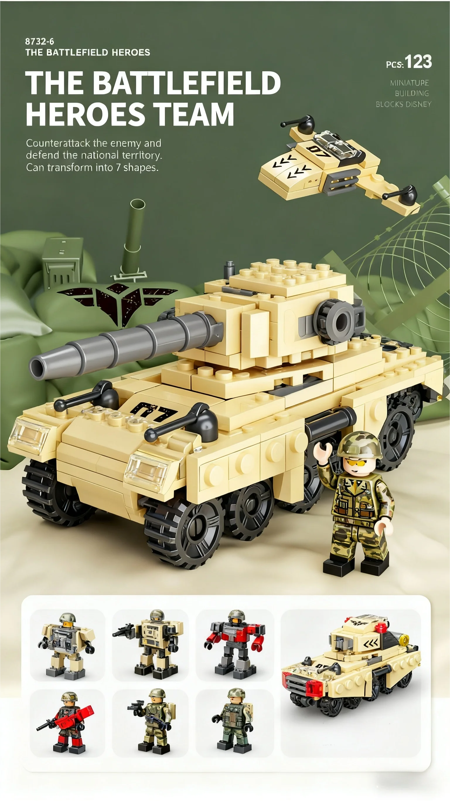 6-in-1 Mega-Stadt-Baukasten - Polizeiauto, Feuerwehrauto, Kran, Panzer, Hubschrauber & Mehr, Bauingenieur-Spielzeug Geschenk – Detail 7