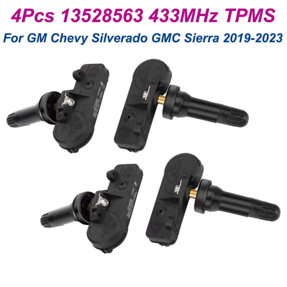 4PCS Car Tire Pressure Monitor Sensor 13528563 For GM Chevrolet Silverado GMC Sierra 1500 2019 2020 2021 2022 2023 TPMS 433MHZ