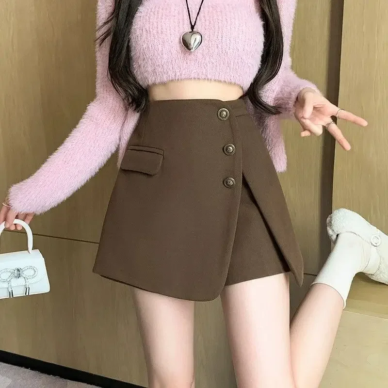

Woolen Shorts Women's New Autumn and Winter High Waist Wool Skirt Pants Wide Leg Casual A-Line Boot Pants