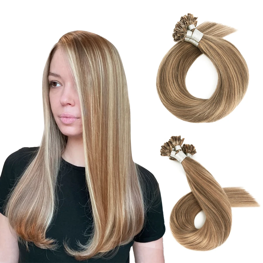 

Neitsi Straight 100% Human Remy Fusion Hair Nail U Tip Pre Bonded Keratin Capsules Hair Extensions 28" 1.0g/s P14/24K# Color