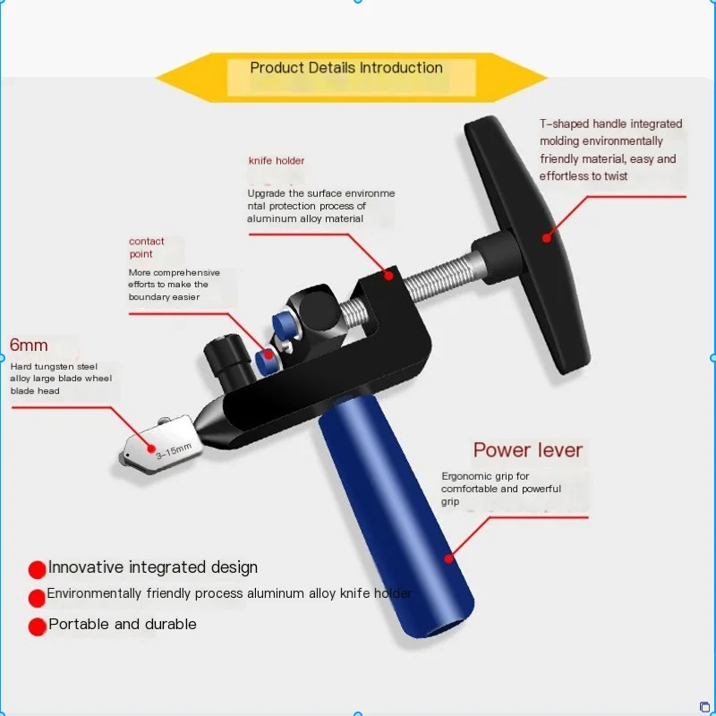 2 in 1 Tile & Glass Cutter, Integrated Opening Tool, Labor - Saving Big Handle, 3 - 15mm Cutting Range