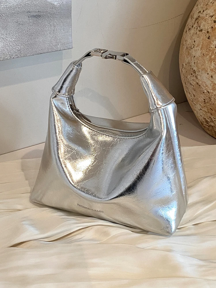 Solid Color Versatile Silver Handbags for Women 2024 New Trend Portable Square Pack Korean Summer Fashion Shoulder Crossbody Bag