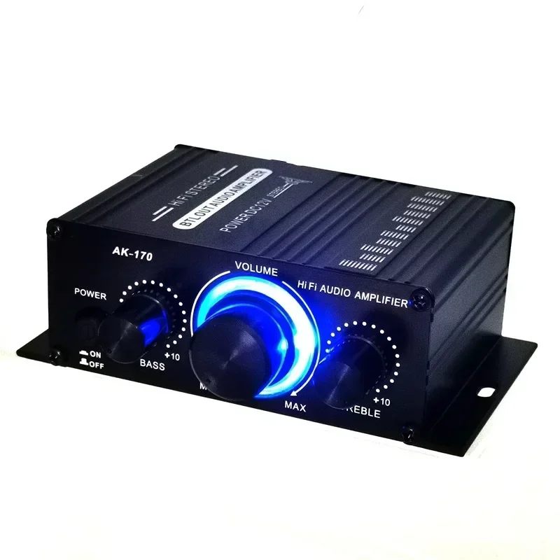 

AK170 Mini Digital Power Audio Car Amplifier Blue Light Stereo Audio Amplifier for Home Theater Club Party Music 200W x2