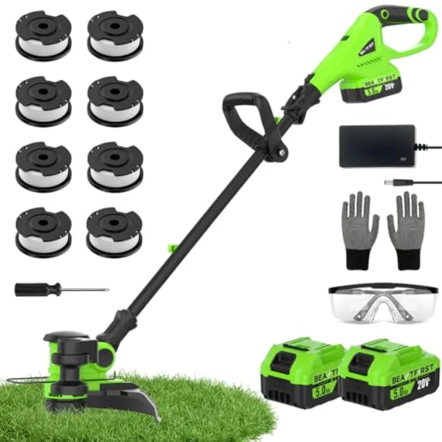 12 Cordless Weed Wacker String Trimmer, 20V Battery Powered Grass Trimmer Edger 2-in-1, Electric Weed Wacker with 2×5.0Ah Batte