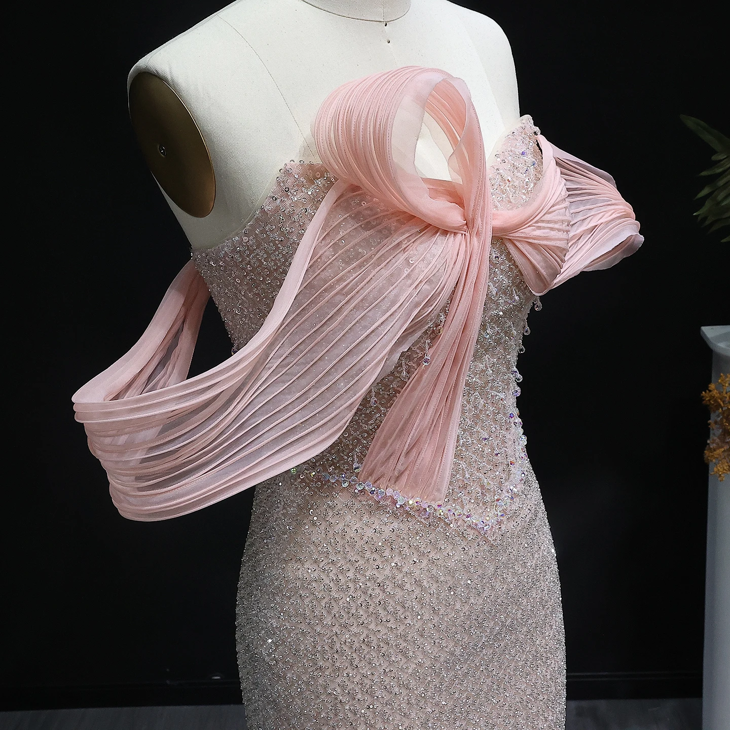 Sharon Said Elegant Off Shoulder Chic Blush Pink Evening Dress Luxury Embroidery Dubai For Women Wedding Party SS521 Customized image 3