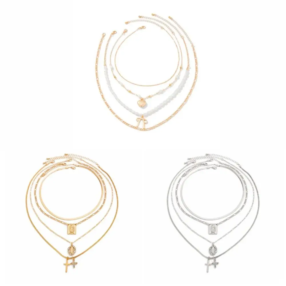 فريدة من نوعها الحب Bowknot مطرز قلادة الشرير كريستال متعدد الطبقات قلادة قلادة الرقبة مجوهرات قابل للتعديل Y2K قلادة معدنية يوميا