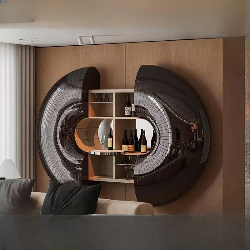 Light luxury sea urchin wall-mounted wine cabinet creative is a retractable solid wood locker