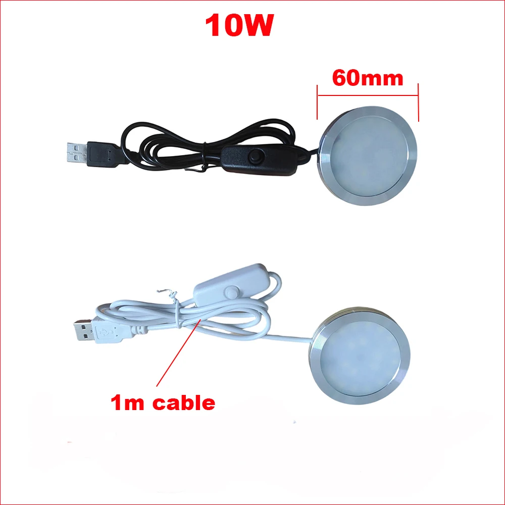 USB Plug LED Spotlight 10W Surface Mounted Circular Simple Ceiling Light 3000K/6000K One Color for Exhibition Cabinet