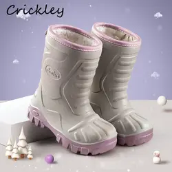 Winter Solid Kinderen Regenlaarzen Waterdicht Antislip Jongens Meisjes Mid Kuit Regenlaarzen Pluche Dikke Warme Slip Op Kinderen Snowboots