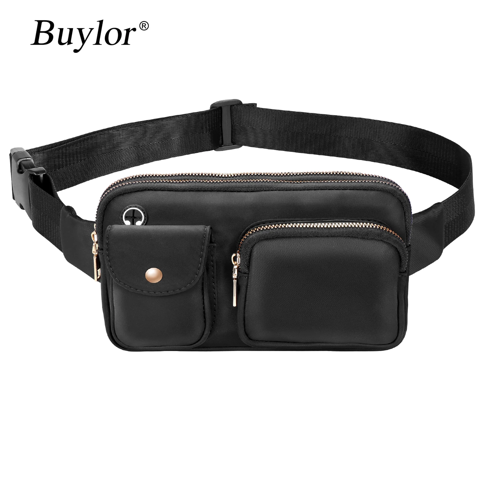 Buylor Fashion piterek saszetki na pas dla kobiet podwójny zamek błyskawiczny multi-kieszenie wodoodporny pasek torba Sport regulowany pasek torba piersiowa