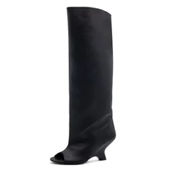 2024 European and American Niche Design Fish Mouth Shaped and Long Boots Women's Fashion Versatile Cool Boots Tube Long Boots