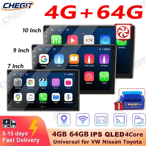 2 din Carplay Android Radio Multimedia 64G 7 9 10 pulgadas Android 13 Auto receptor estéreo reproductor GPS para Toyota Hyundai Nissan Kia