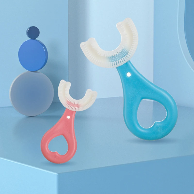 Cepillo de dientes Manual para niños, 360 grados, forma de U, limpieza de dientes de bebé, piel suave, silicona, cuidado bucal infantil, 1-12 años