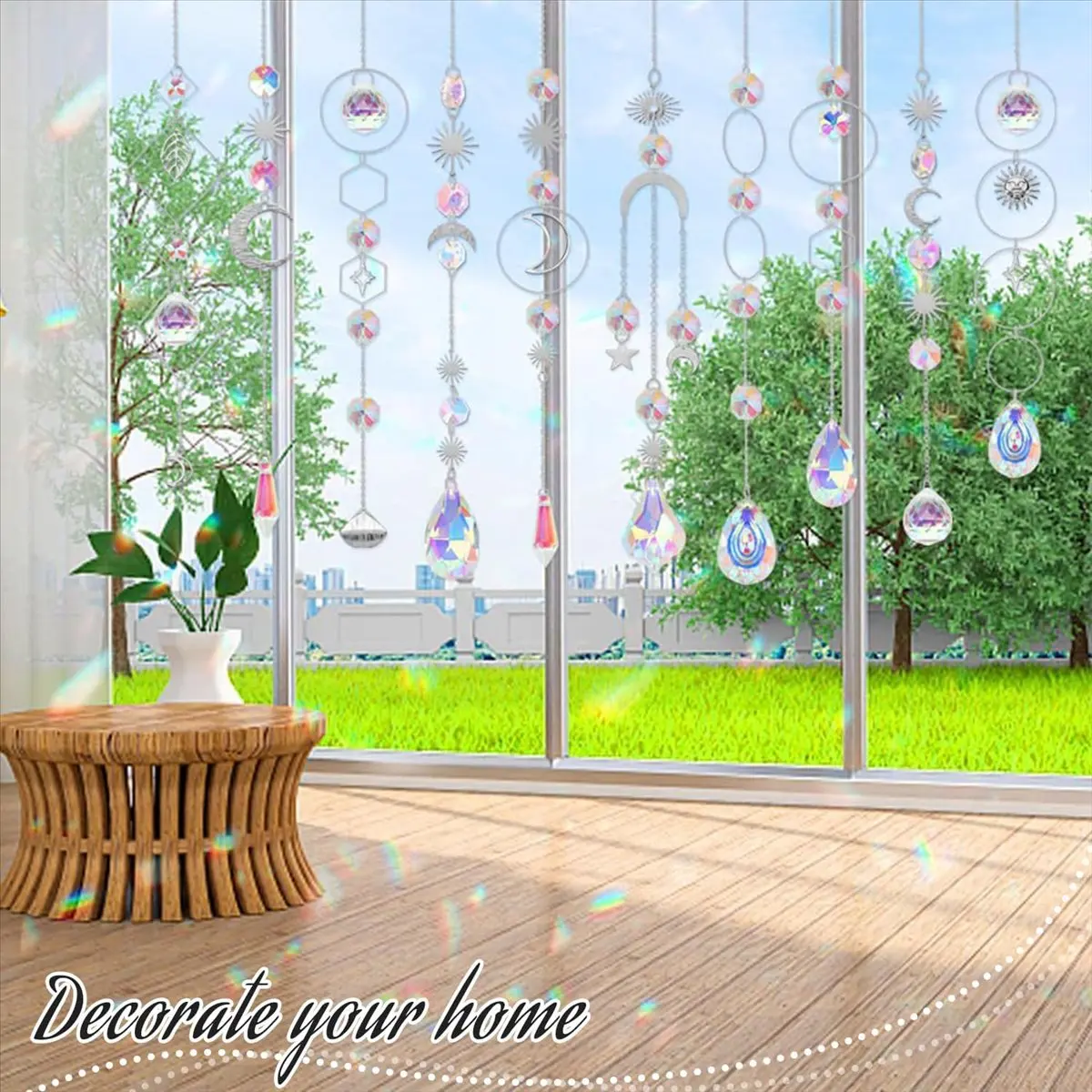 A89X 200 Pcs Crystal ,Sun Catchers with Crystals,Craft Kits for Adults, with Rainbow Maker, Prism, Pendants Silver