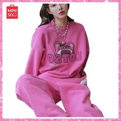 Miniso Toy Story Lotso 2023 New Pajamas Long Sleeve Loungewear Plus Fleece Hoodie Outerwear Two Piece Girl Birthday Gift