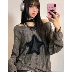 Magliette Harajuku magliette oversize Star Hollow Out maglietta a maniche lunghe 2023 Ropa Mujer Casual Chic Y2k T-Shirt vestiti per adolescenti