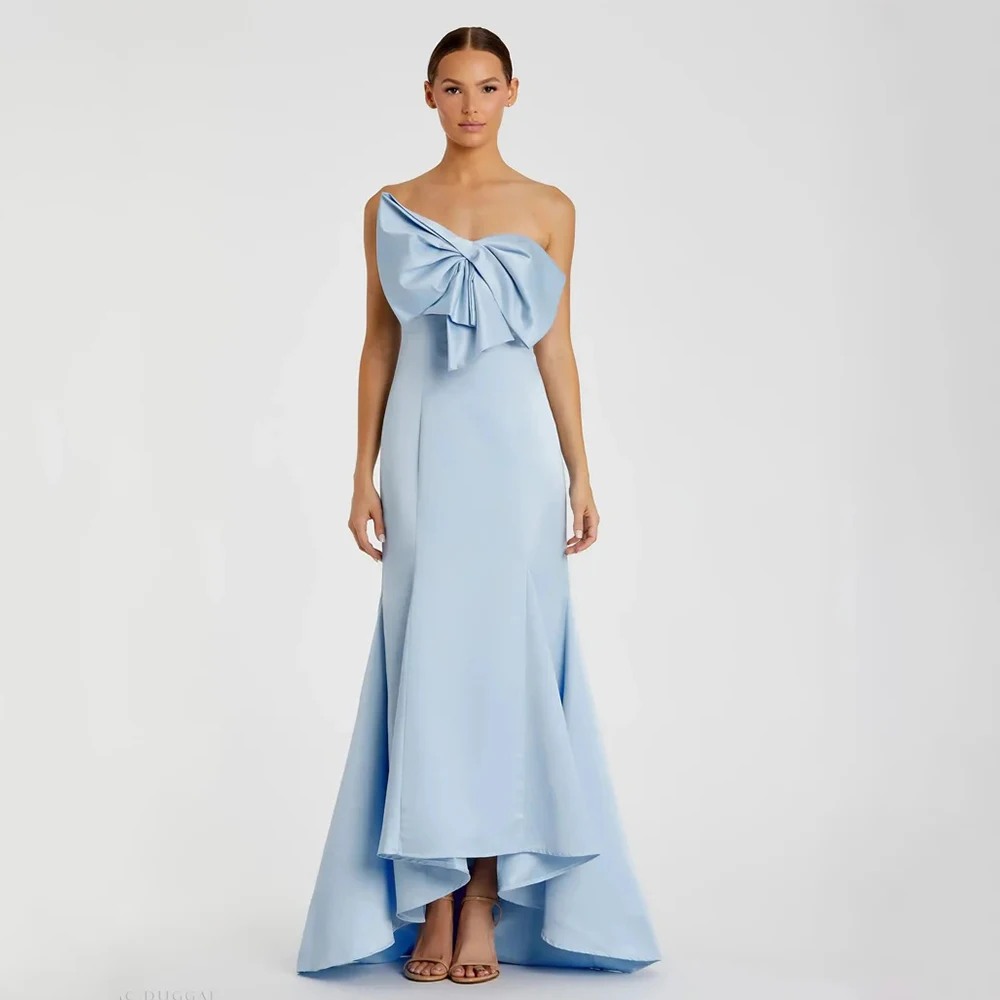 ABITO FORU Abiti da sera eleganti blu cielo Jersey per abito da ballo senza maniche senza spalline lungo fino al pavimento con fiocco dritto personalizzato