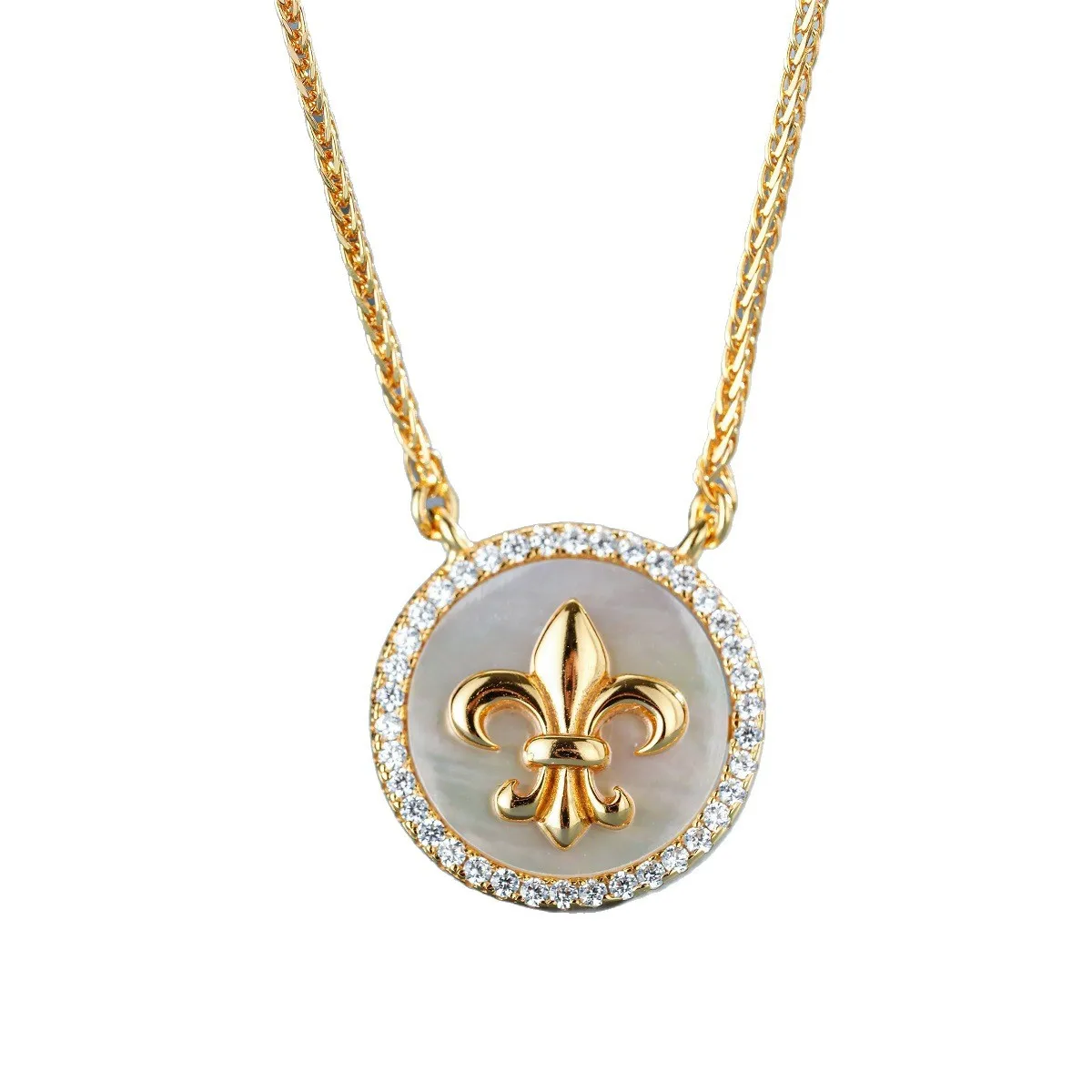 ShinyGold Luxury 100% Real 18k Gold Women's Fritillaria Necklace Compasses Round Pendant Clavicle Chain