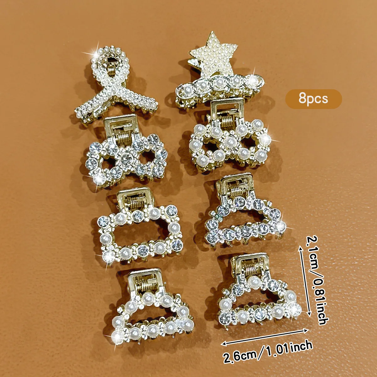 8 alloy rhinestone small hair claws, fashionable and sweet style hair clips suitable for daily use as hair accessories