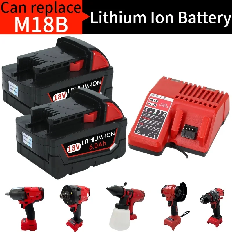 

Original For Milwaukee M18 Power Tool BatteryCharger, BR, XC✅18V, 6000mAh M18B5, 48-11-1860, Built-in 18650 Battery