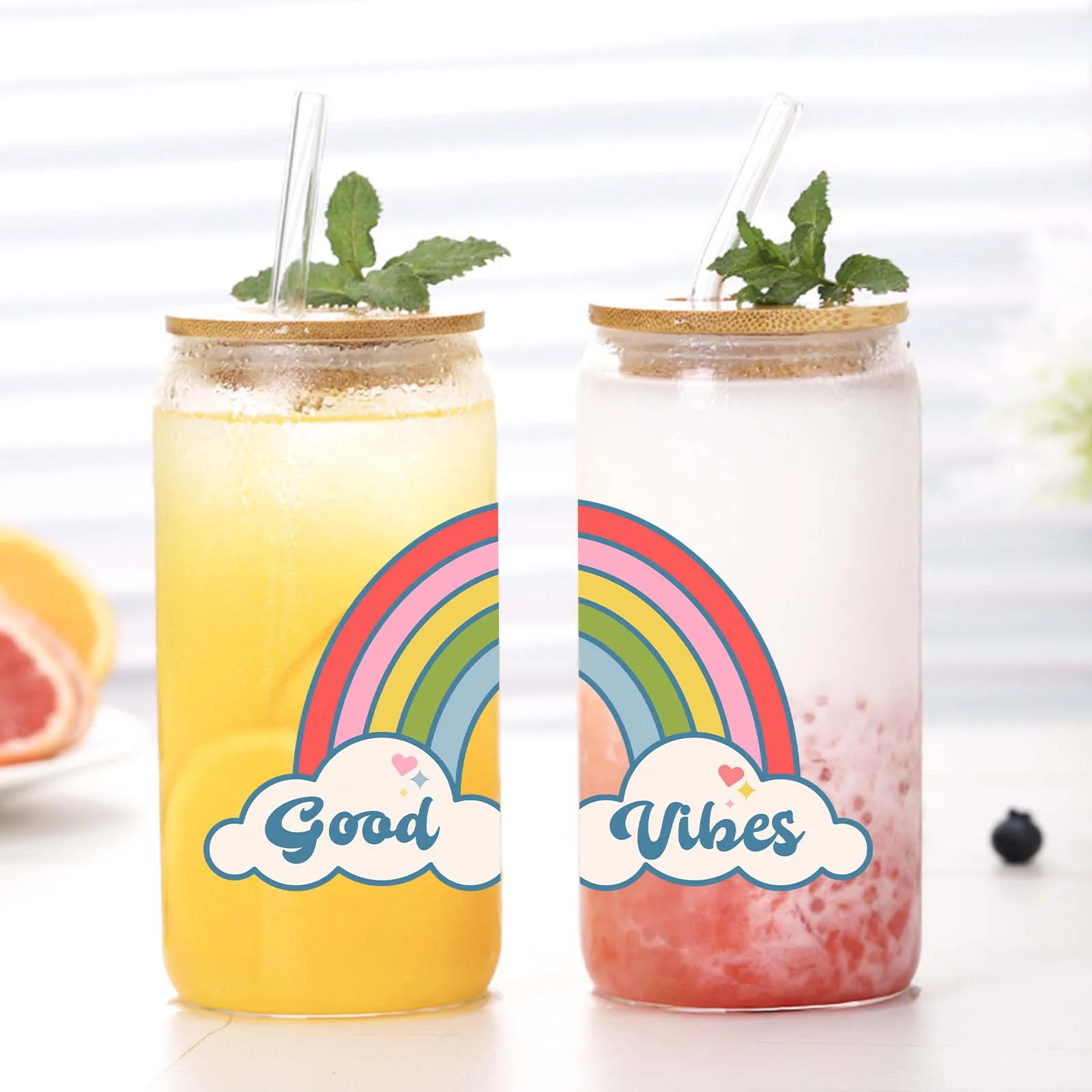 Rainbow Pattern 3d Printed 16oz Glass Tumbler Mug With Lid&Straw Coffee Glass Mug Creative Back To School Season Gift