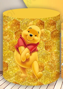 Winnie The Pooh Round Cover Winnie The Pooh Baby Shower Backdrop Piglet Tigger Eeyore Pooh Cylinder Cover 1st Kid Birthday Decor