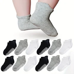 6 Pairs Baby Non Slip Ankle Socks, Toddler Socks with Grips for Kids, Infants Boys and Girls 6-24 Months, Anti Skid Ankle Socks