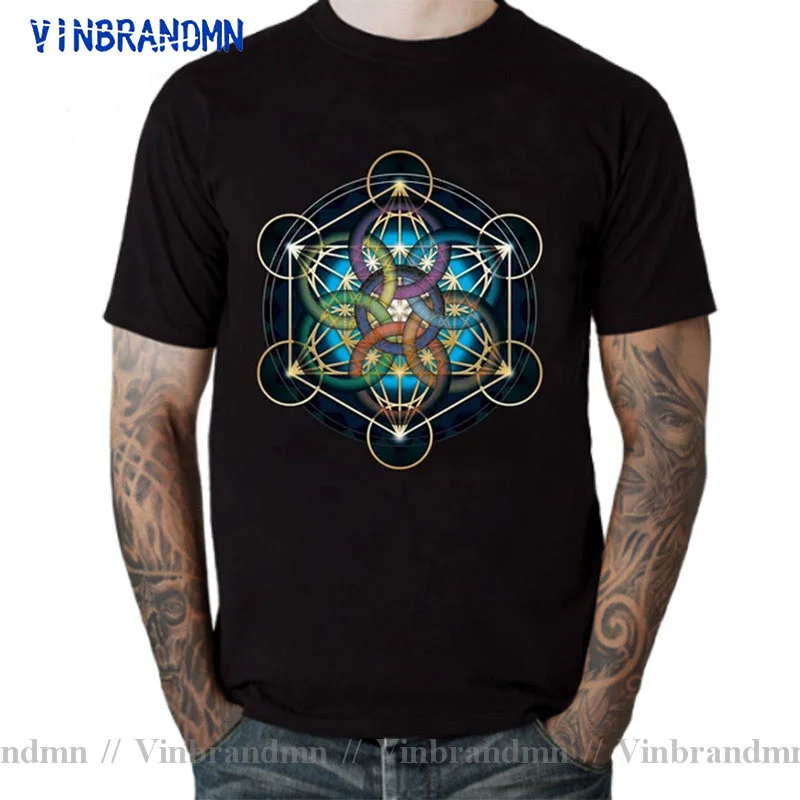 Galaxy Metatrons Cube Flower Of Life Tops T Shirt Men's Cotton Crazy T-Shirt Sacred Geometry Magic Mandala Tee Fitness tshirt