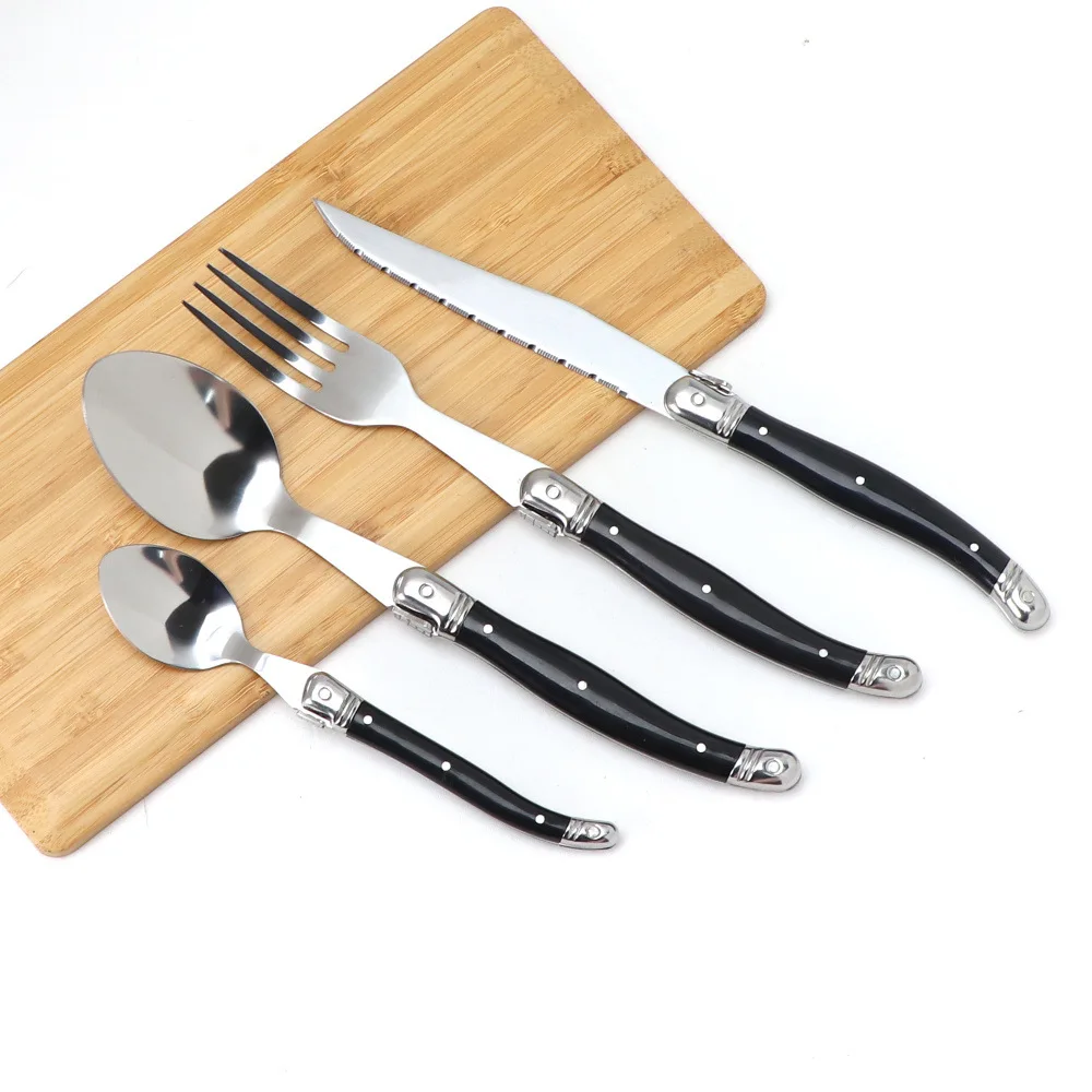 4-24pcs Laguiole Rainbow Dinnerware set Black Cutlery Stainless steel Steak Knife Dinner Fork Spoon Teaspoon Black Flatware set - Image 3
