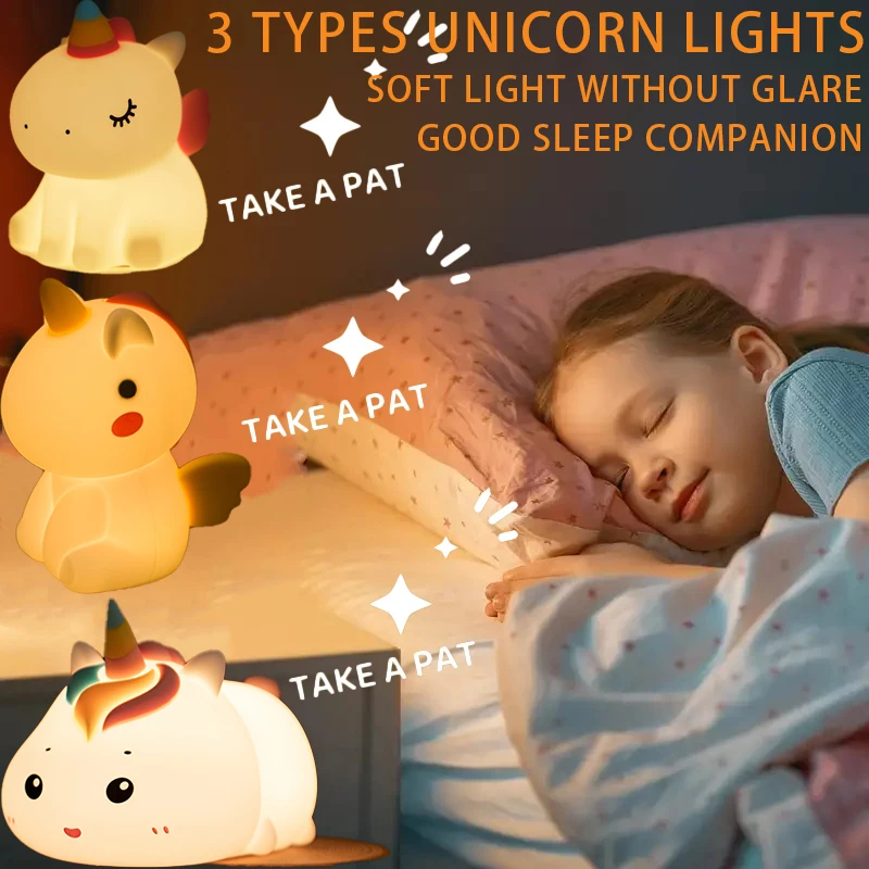 3 Types Unicorn Silicone Patting Night Light Festive Decor Companion Light Room Decoration Rainbow Night Light Halloween Light