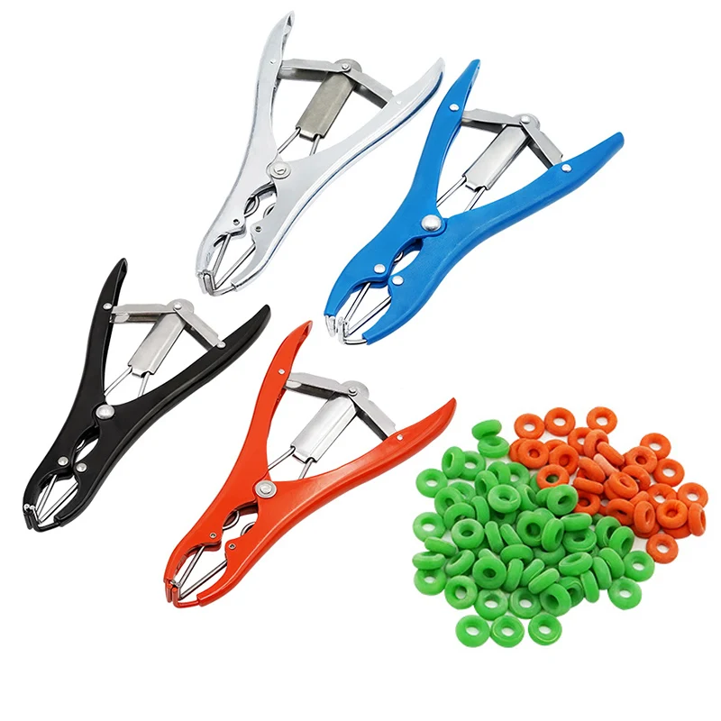 Livestock Tail Removal Piglets Sheep Castration Pliers with 100 Rubber Rings Castration Device Veterinary Equipment