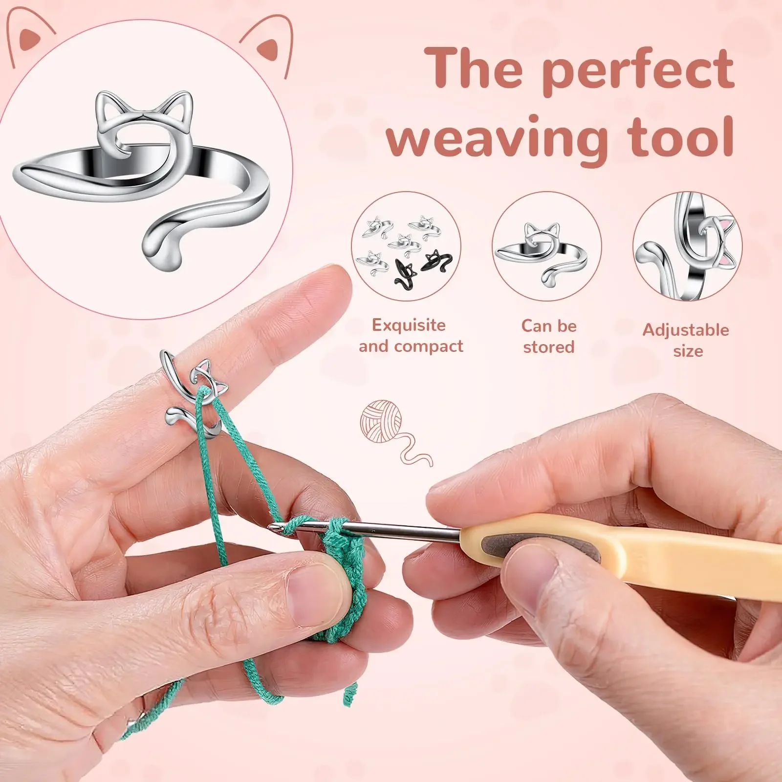 2pcs Adjustable Knitting Crochet Loop Ring Knittied Yarn Guide Finger Faster Holder Thimble Crocheters Thread Ring Sewing Tools image 5