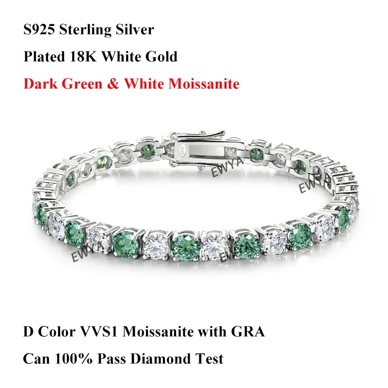 D Color VVS1 White Blue Green Multi-color Moissanite Tennis Bracelet 3 4 5 6.5MM Hidden Clasp Iced Out Link S925 Sterling Silver Anti-allergy Never Fade Pass Diamond Tester Unisex Hip Hop Fine Jewelry Gift For Men Women Daily Party