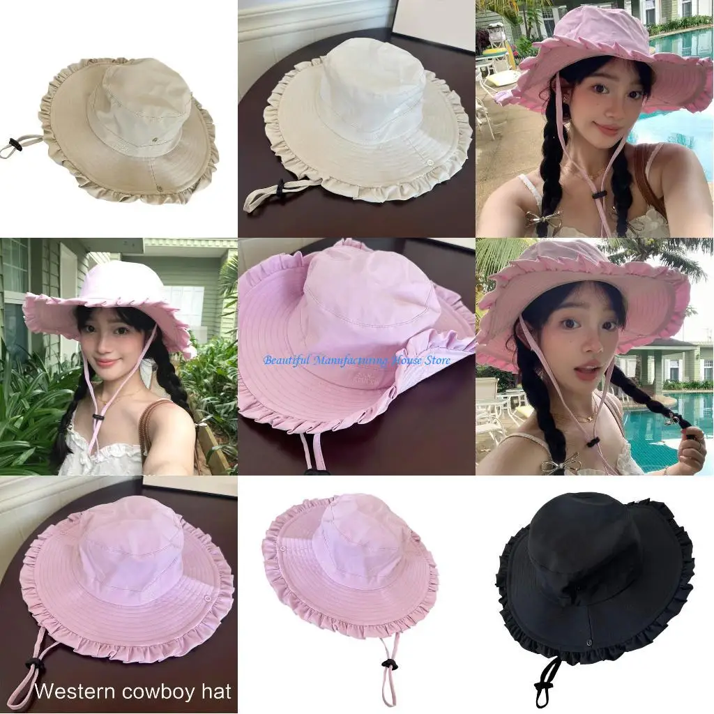 

E56A Fishing Hat for Adult Ruffle Trim Fisherman Hat Breathable Floppy Hat Mountain Climbing Hat Outdoor Activity Sun Hat