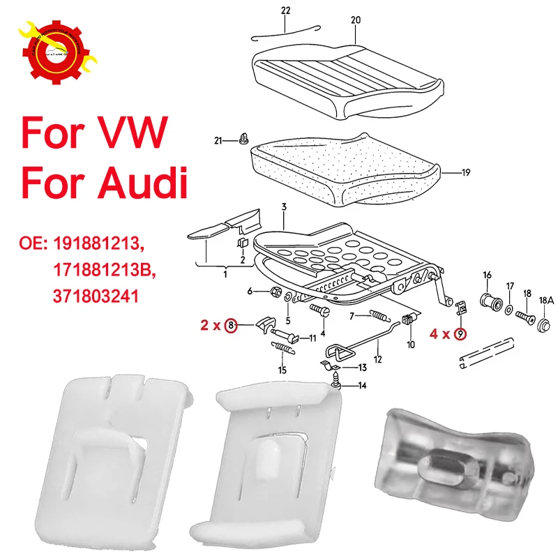 6PCS 171881213B For Audi 80 1978 - 1987 A4 4000 5000 100 200 Quattro Coupe Seat Fastener Rail Runner Clip Bracket Sliders Guide