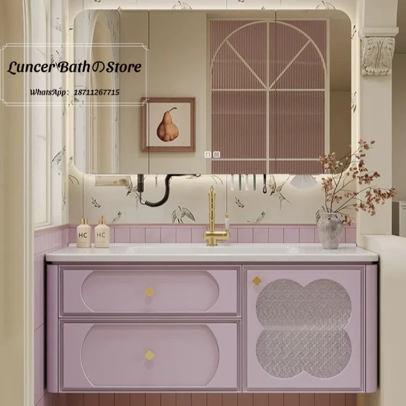 French oak bathroom cabinet simple combination integrated ceramic wash smart wash basin