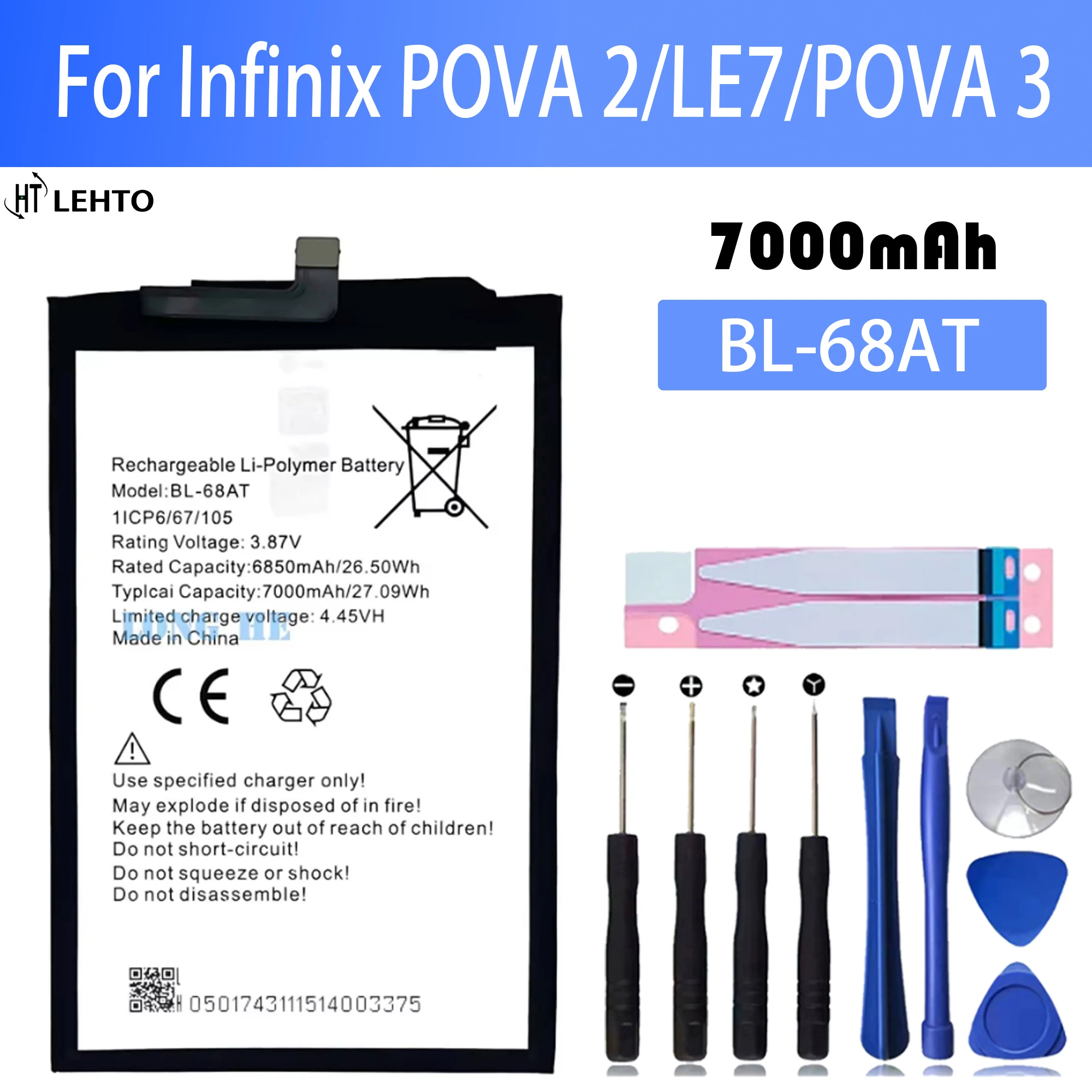 100% New Original Battery BL-68AT ForTecno  Battery + Free Tools