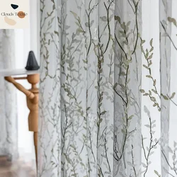 Gray Tulle Door Nordic Curtains for Living Dining Room Bedroom Modern Luxury Fresh Embroidery Window Curtain Room Customize